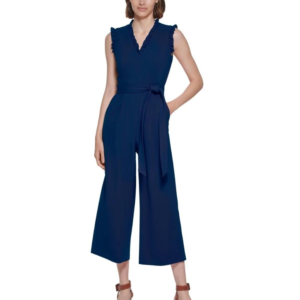 Calvin Klein Women's Ruffle-Trimmed Jumpsuit Academy Size 14